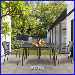 5-Piece Metal Patio Dining Set With Large Table 4 Chairs Outdoor Furniture Grey