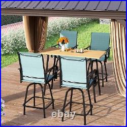 5 Piece Outdoor Bar Sets Patio Dining Table Chairs Swivel Bar Stool Height Table