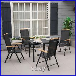 5 Piece Outdoor Dining Furniture Set with 4 Reclining Folding Chairs and one table