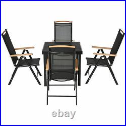 5 Piece Outdoor Dining Furniture Set with 4 Reclining Folding Chairs and one table
