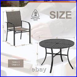 5 Piece Outdoor Dining Set Patio Table Chairs Set Round Table with Umbrella Hole