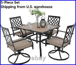 5 Piece Outdoor Furniture Set Patio Swivel Chairs With Cushion Square Table