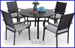 5 Piece Outdoor Furniture Set Rattan Patio Chairs Round Table with Umbrella Hole