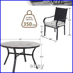 5 Piece Outdoor Furniture Set Rattan Patio Chairs Round Table with Umbrella Hole
