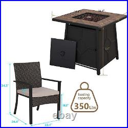5 Piece Outdoor Furniture Set with Gas Fire Pit Table Patio Rattan Dining Chairs