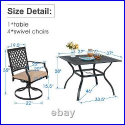 5 Piece Outdoor Patio Dining Table Chairs Set With Cushion Square Table Black
