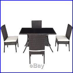 5 Piece Outdoor Patio Furniture Rattan Dining Table Cushioned Chairs Set