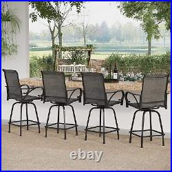 5 Piece Outdoor Patio Table Chair Set Swivel Bar Chairs Bar Height Table