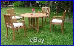 5-Piece Outdoor Teak Dining Set 48 Butterfly Table, 4 Arm/Armless Chairs Giva