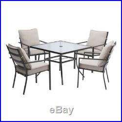 5-Piece Patio Furniture Dining Set Table and Chair Sets 4 Chairs Gray Cushions