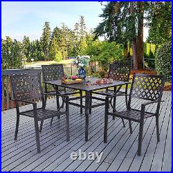 5 Piece Patio Furniture Set Outdoor Dining Set Metal Table with Umbrella Hole