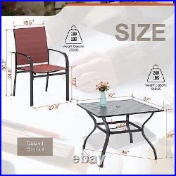 5 Piece Patio Furniture Set Outdoor Dining Set with 4 Chairs Square Table Red