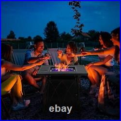 5 Piece Patio Table Chairs with Gas Fire Pit Table Rattan Chairs Wicker Armchair