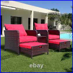 5 Piece Wine Red Patio Conversation Set, PE Wicker Rattan Outdoor Chairs