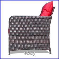 5 Piece Wine Red Patio Conversation Set, PE Wicker Rattan Outdoor Chairs
