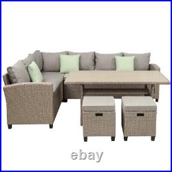 5 Pieces Outdoor Patio Furniture Rattan Wicker Sectional Sofa Conversation Set