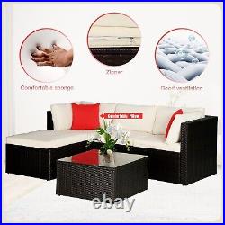 5 Pieces Rattan Patio Furniture Sets All Weather Wicker Sectional Sofa Modular