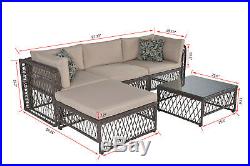 5 pcs Wicker Sofa Set Outdoor Patio Furniture Rattan Sofa Garden Sectional Sofa