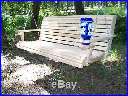 5ft Cypress Deluxe Roll Wood Porch Swing finished with cupholders and springs