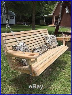 5ft Cypress Porch Swing with Cup Holders Handmade in Louisiana