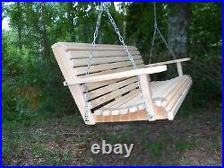 5ft Cypress Wood Deluxe Roll Porch CUP ARMS Swing With Hanging Hardware USA made