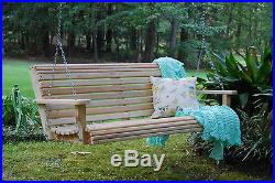 5ft Cypress Wood Wooden Roll Porch Bench Swing With Cupholder Arms Made In USA