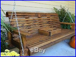5ft Handmade Southern Style Round Faced Wood Porch Swing Patio Swing Yard Swing