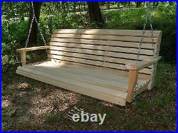 5ft REG Cypress Wood Wooden Porch Bench Swing WITH CUP ARMS & CHAINS Made In USA