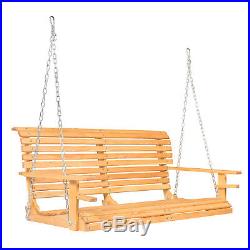 5ft Wood Porch Swing Garden Patio Hanging Bench Courtyard Hammock withCup Holder