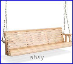 5ft Wooden Porch Swing Outdoor Patio Natural Wood Bench Hanging Garden Seat NEW