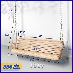 5ft Wooden Porch Swing Outdoor Patio Natural Wood Bench Hanging Garden Seat NEW