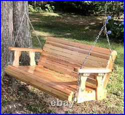 5ft Wooden Porch Swing Outdoor Patio Natural Wood Bench Hanging Garden Seat NEW