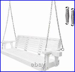 5ft Wooden Porch Swing Outdoor Patio Natural Wood Bench Hanging Garden White