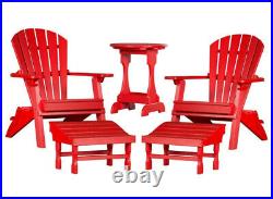 5pc 4 SEASON PATIO SET 2 Folding RED Adirondack Chairs 2 Ottomans & Table USA