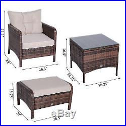 5pc Outdoor Patio Furniture Set Rattan Wicker Conversation Sofa with Ottoman