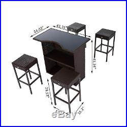 5pc Outdoor Rattan PE Wicker Bar Set Bistro Patio Dining Furniture Table Stool