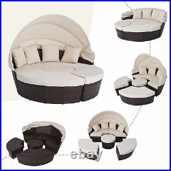 5pc Patio Furniture Set Wicker Daybed 4 Chairs Round Table Pillows & Cover