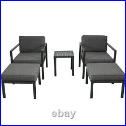 5pcs Outdoor Patio Aluminum Alloy Sofa Set with Coffee Table & Stools Gray Cushion