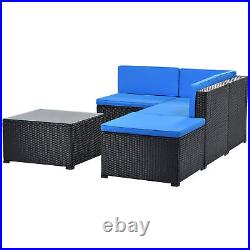 5pcs Patio Rattan PE Wicker Furniture Corner Sofa Set, Sectional Sofa Chair