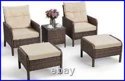 5pcs Patio Wicker Furniture Set, Outdoor Conversation Set Cushioned Sofa, Brown