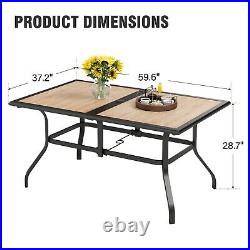 60''Patio Dining Table for 6 Person Outdoor Table with Umbrella Hole Rectangular