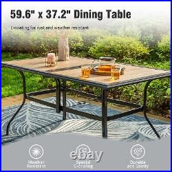 60''Patio Dining Table for 6 Person Outdoor Table with Umbrella Hole Rectangular