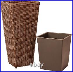 62501 Alto Wicker All-Weather Planter Set with Liners Tall Plant Decor Box for O