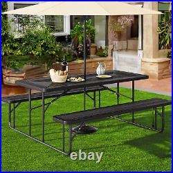 6FT Folding Table Bench Outdoor Picnic Table withHeavy Duty Tabletop & Steel Frame