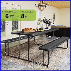 6FT Folding Table Bench Outdoor Picnic Table withHeavy Duty Tabletop & Steel Frame