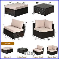 6PCS Outdoor Patio Rattan Furniture Set Cushioned Sectional Sofa Ottoman