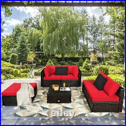 6PCS Outdoor Patio Rattan Furniture Set Cushioned Sectional Sofa Red