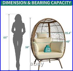 6PCS Outdoor Patio Wicker Teardrop Egg Chair Freestanding with Stand Cushions US