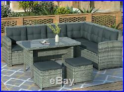 6PCS Patio Furniture Set Outdoor Sectional Sofa with Glass Table Ottomans for Pool