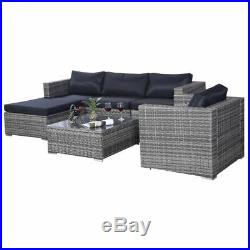6PC Furniture Set Patio Sofa PE Gray Rattan Couch Black Cushion Covers